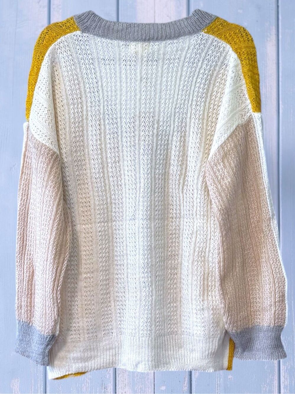 BiBi Mustard Color Block Button Cardigan Sweater | Oversized Cozy Knit | Pockets - Picture 12 of 14